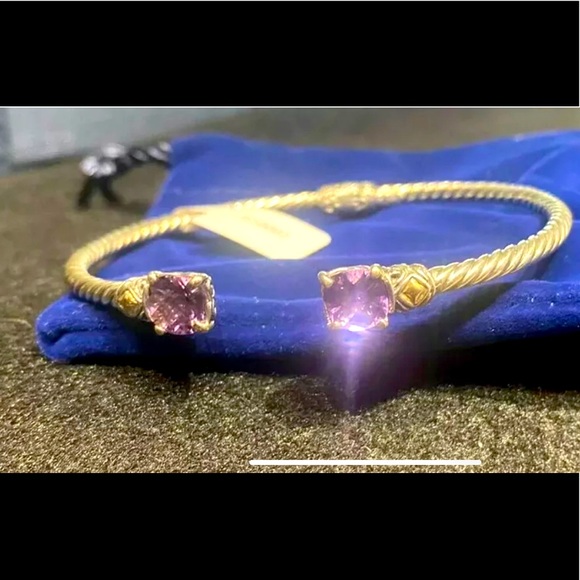 NWT Samuel B. 3mm Sterling Silver 18K Gold Amethyst Glow Bangle Cuff - Picture 10 of 11